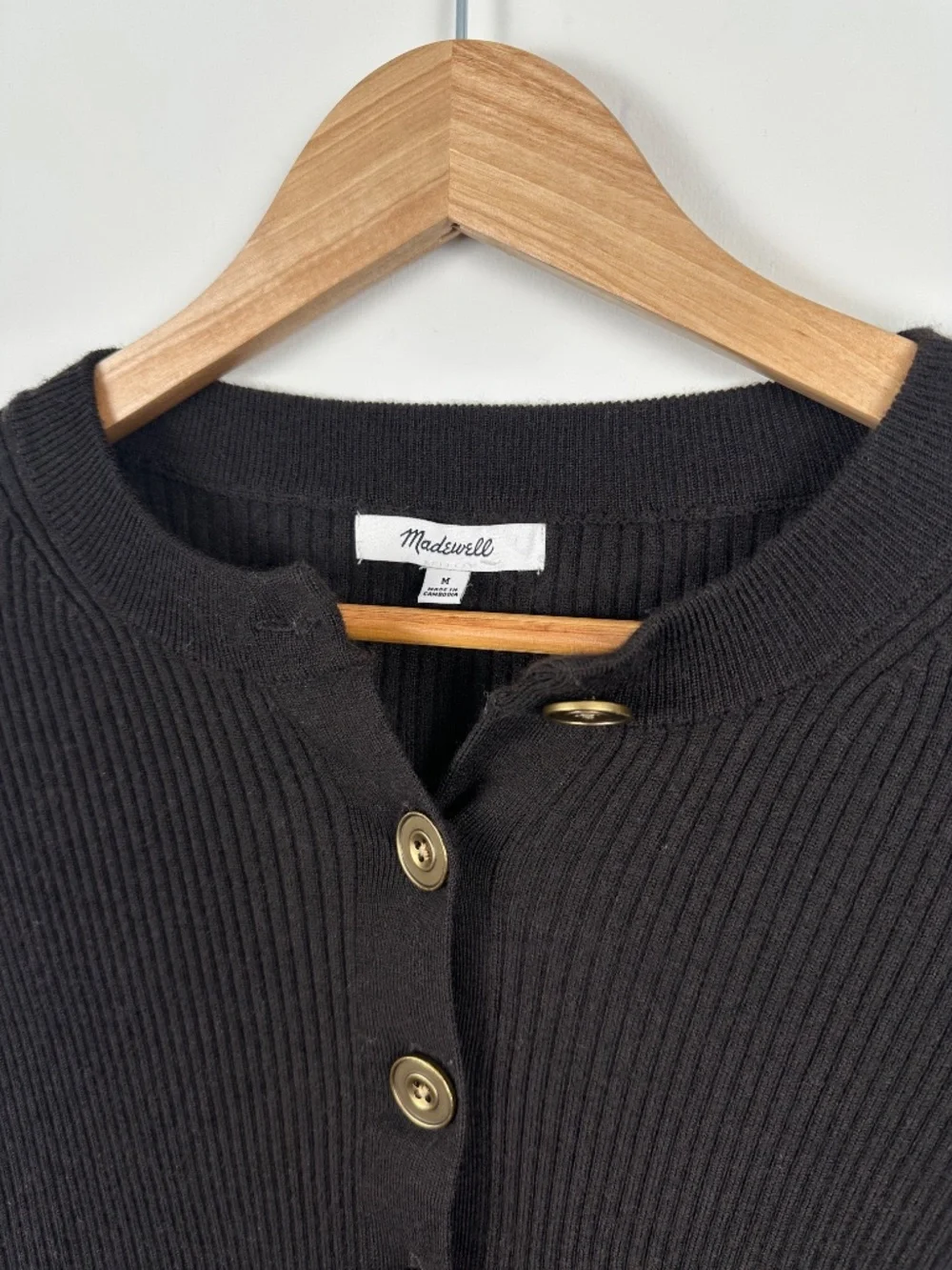 Madewell Merino Wool Ribbed Fitted Cardigan Brown Size M